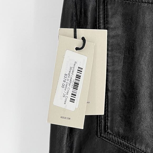 AGOLDE NWT Criss Cross Straight Pants Women’s Size 29 Black Leather Detox - Picture 4 of 7